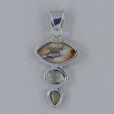 Abalone Shell, Green Amethyst Silver Pendant