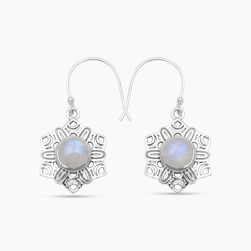 Rainbow Moonstone Silver Earrings