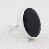 Black Onyx Cut Sterling Silver Rings