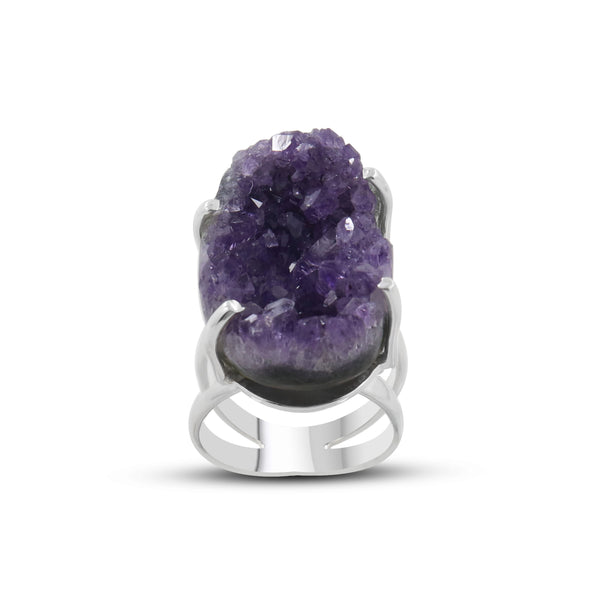 Amethyst Druzy Silver Ring