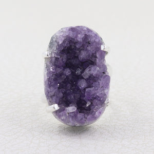 Amethyst Druzy Silver Ring