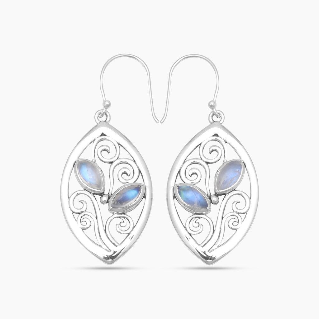 Rainbow Moonstone Silver Earrings