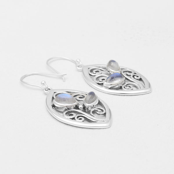 Rainbow Moonstone Silver Earrings