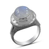 Natural Rainbow Moonstone Silver Ring