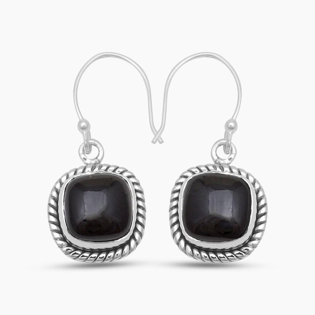 Black Onyx Silver Earrings