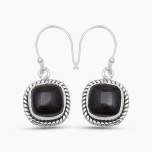 Black Onyx Silver Earrings