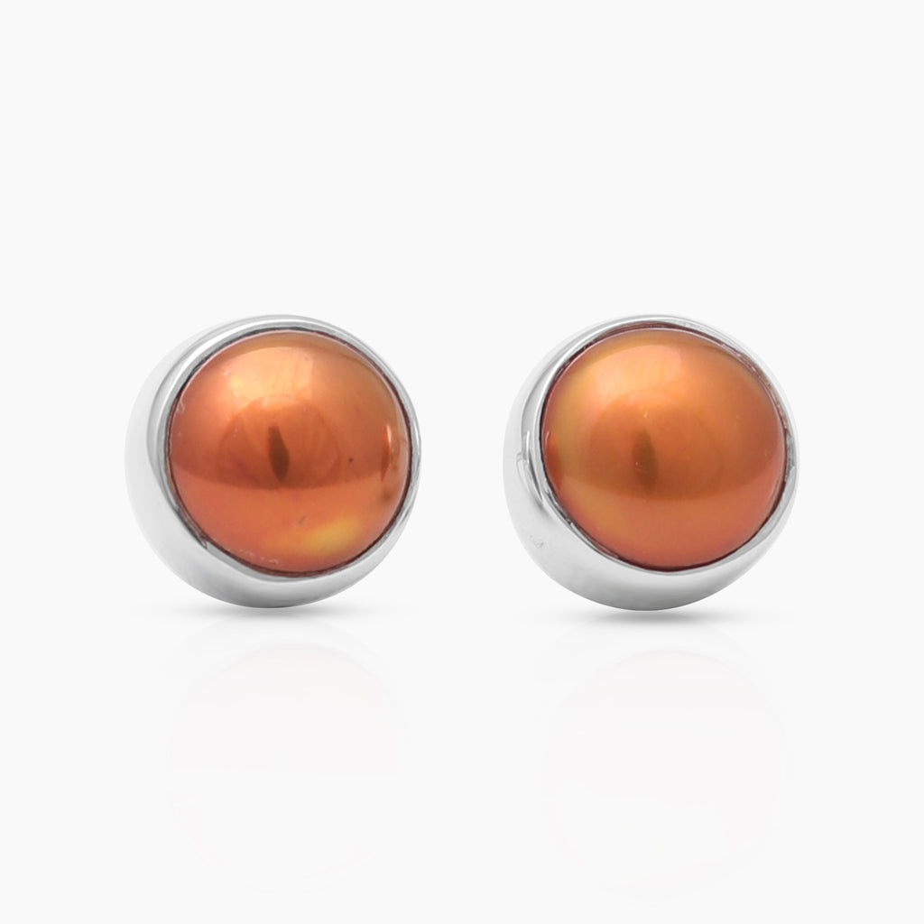 Brown Pearl Silver Stud Earrings