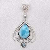 Larimar Gemstone Pendant Set 925 Sterling Silver Jewelry