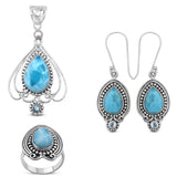 Larimar Gemstone Pendant Set 925 Sterling Silver Jewelry