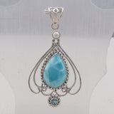 Larimar Gemstone Pendant Set 925 Sterling Silver Jewelry