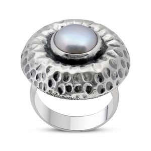 Natural Fresh Water Pearl Ring & Earrings Set 925 Sterling Silver Jewelry