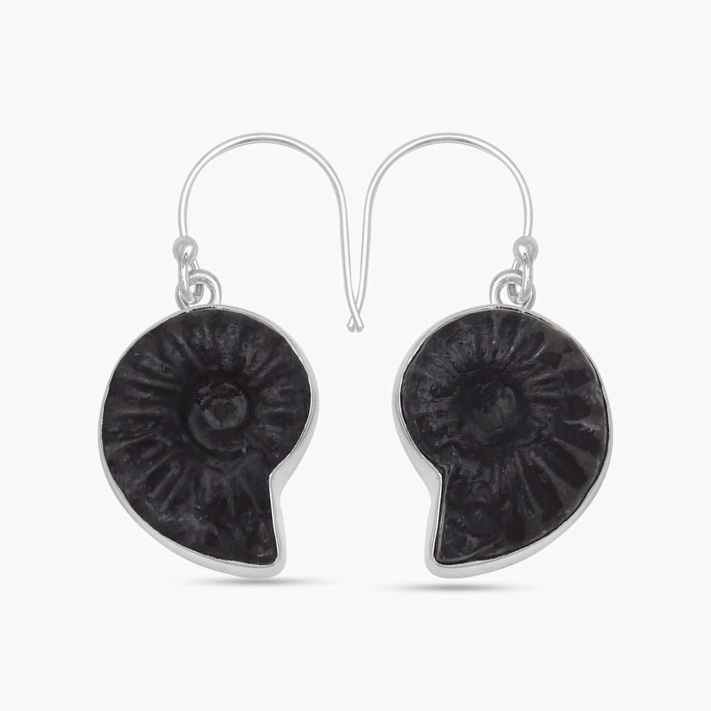 Ammonite Fossil Silver Earrings