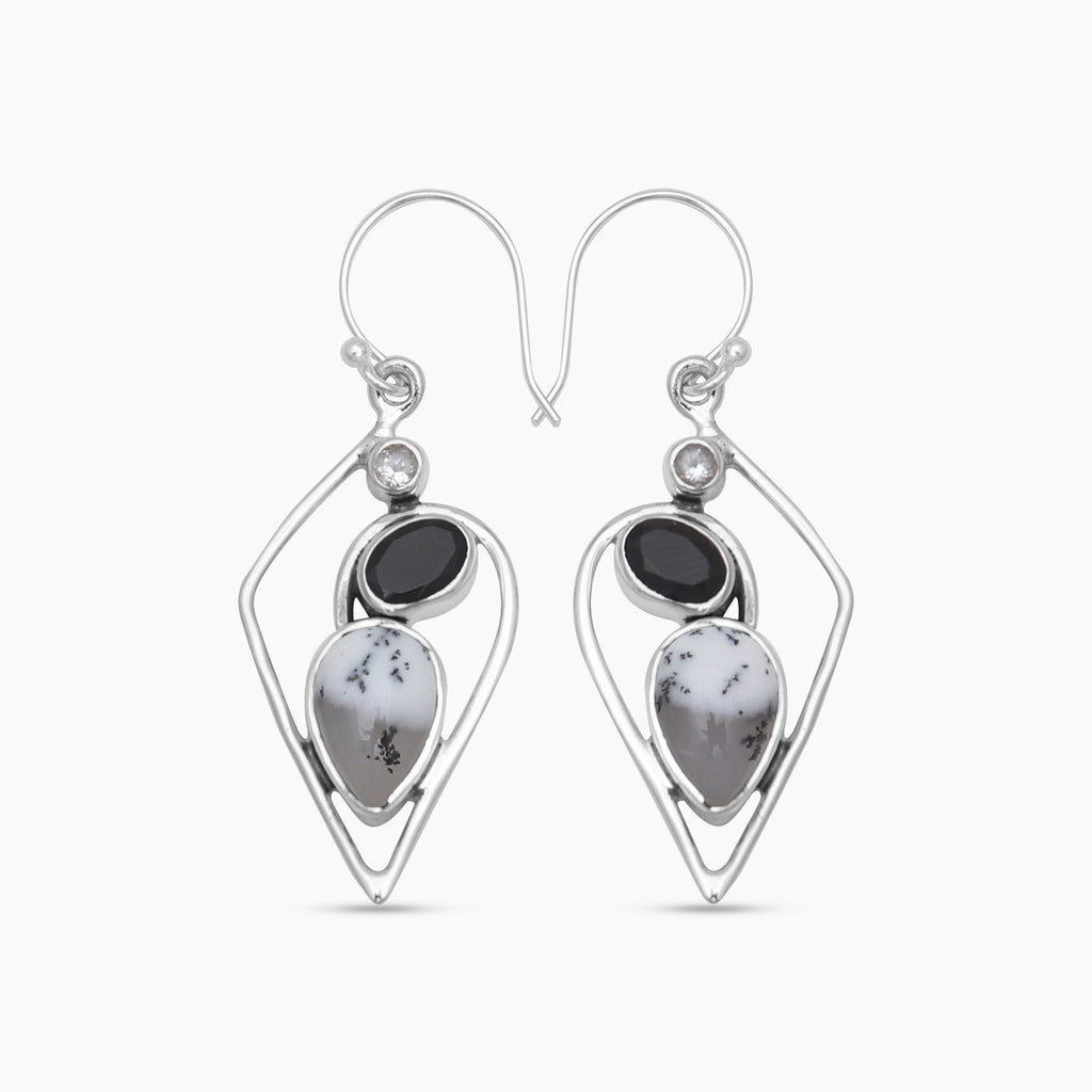 Dendritic Opal Silver Earrings