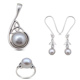 Fresh Water Pearl Pendant Set 925 Sterling Silver Jewelry