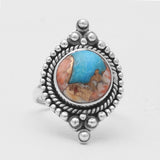 Turquoise Spiny Oyster Silver Rings