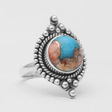 Turquoise Spiny Oyster Silver Rings