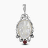 Face Carved Mother of Pearl Silver Pendants