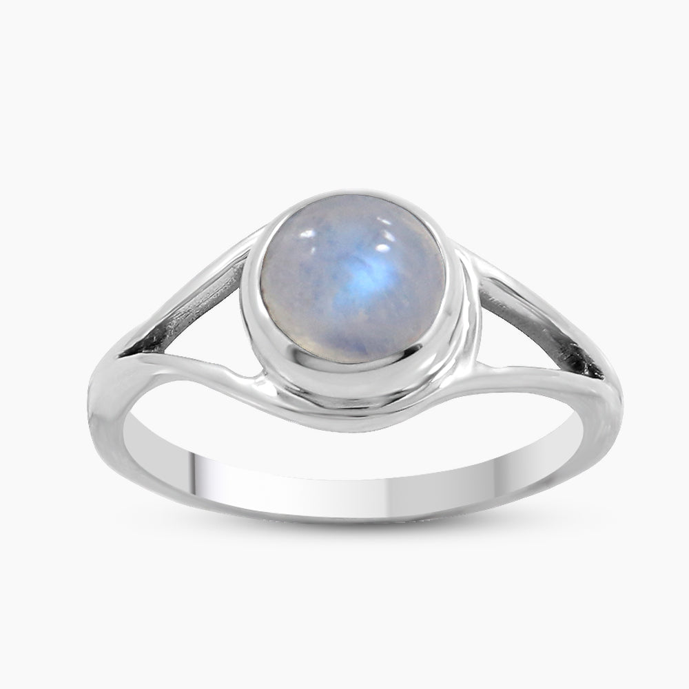 Natural Rainbow Moonstone Silver Rings