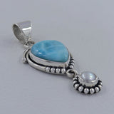 Natural Larimar Pearl Sterling Silver Pendant