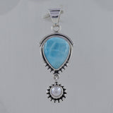 Natural Larimar Pearl Sterling Silver Pendant