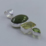 Idocrase, Lemon Topaz & Peridot Silver Pendant