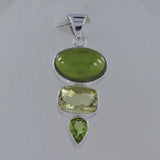 Idocrase, Lemon Topaz & Peridot Silver Pendant