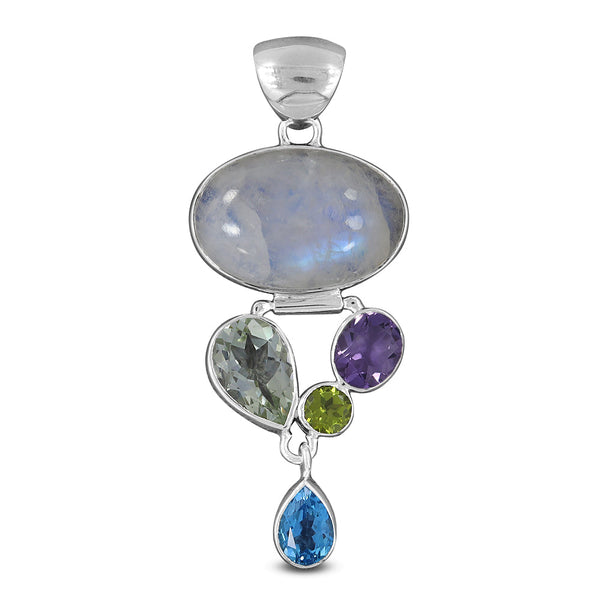 Rainbow Moonstone Silver Pendant