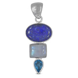 Lapis Lazuli, Moonstone & Blue Topaz Silver Pendant