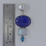 Lapis Lazuli, Moonstone & Blue Topaz Silver Pendant