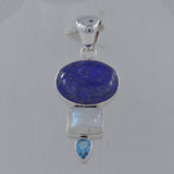 Lapis Lazuli, Moonstone & Blue Topaz Silver Pendant