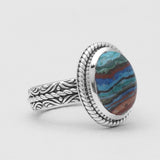Rainbow Calsilica Silver Rings