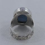 Blue Opal Hammered Silver Ring