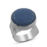 Blue Opal Hammered Silver Ring