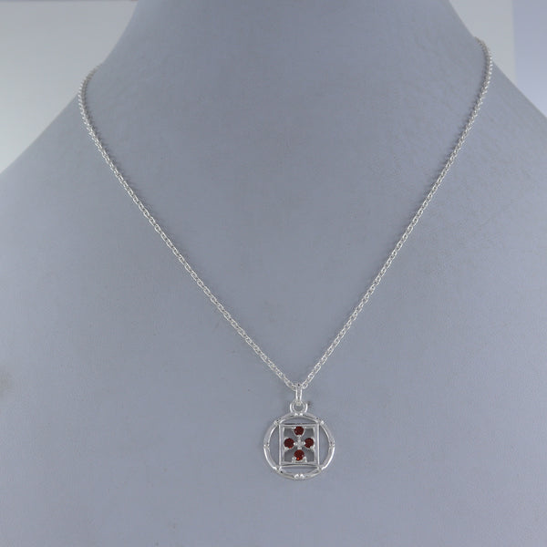 Round Cut Natural Garnet Sterling Silver Chain Necklace Jewelry
