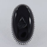 Huge Black Agate Druzy Sterling Silver Ring