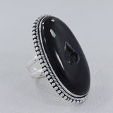 Huge Black Agate Druzy Sterling Silver Ring