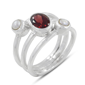 Garnet & Pearl Sterling Silver Rings