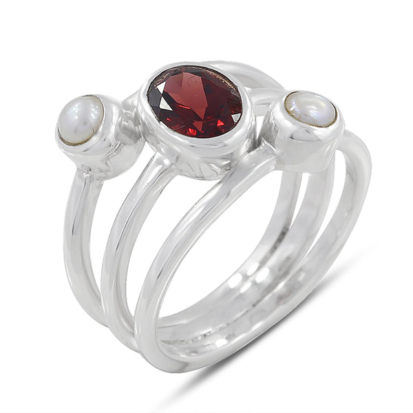 Garnet & Pearl Sterling Silver Rings