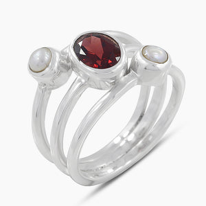 Garnet & Pearl Sterling Silver Rings