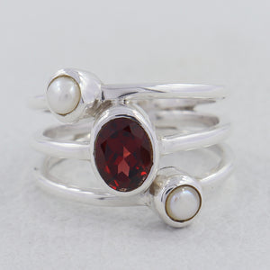 Garnet & Pearl Sterling Silver Rings