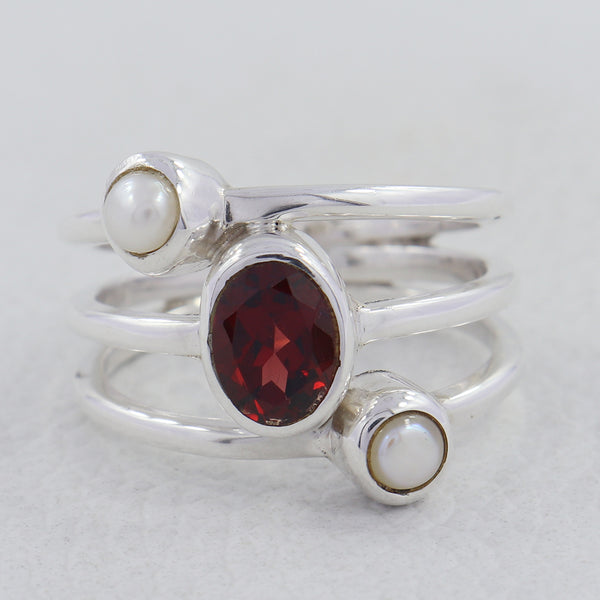 Garnet & Pearl Sterling Silver Rings