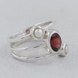 Garnet with Pearl Sterling Silver Ring