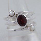 Garnet with Pearl Sterling Silver Ring