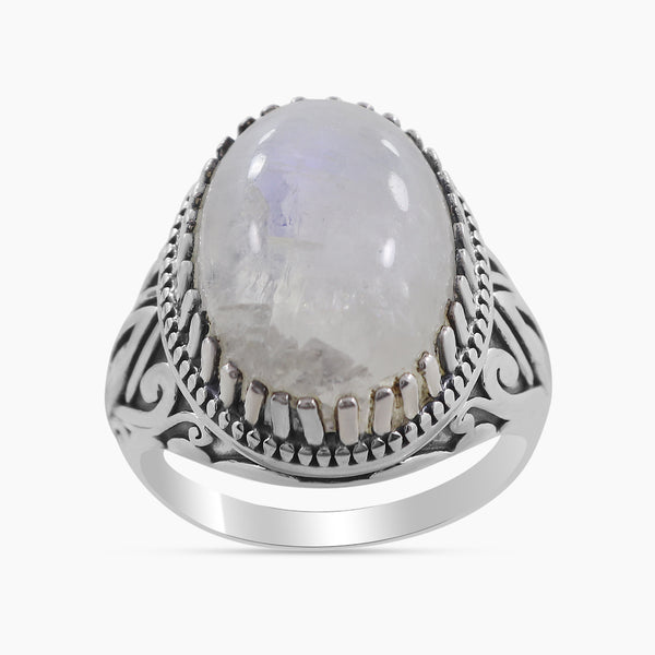 Natural Rainbow Moonstone Silver Ring