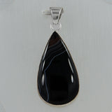 Black Banded Agate Silver Pendant