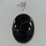 Black Banded Agate Silver Pendant