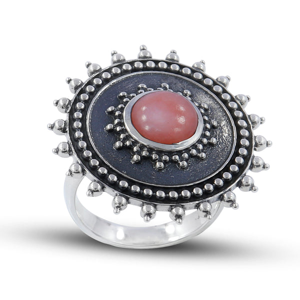 Natural Pink Opal Silver Unique Rings