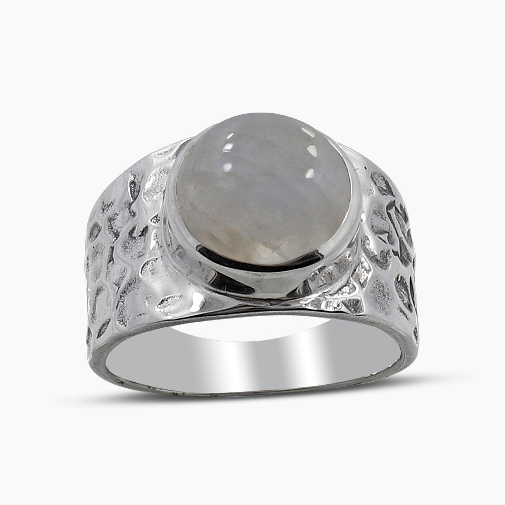 Natural Rainbow Moonstone Silver Rings