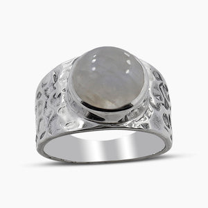 Natural Rainbow Moonstone Silver Rings