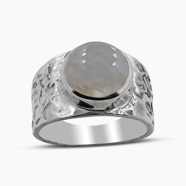 Natural Rainbow Moonstone Silver Rings